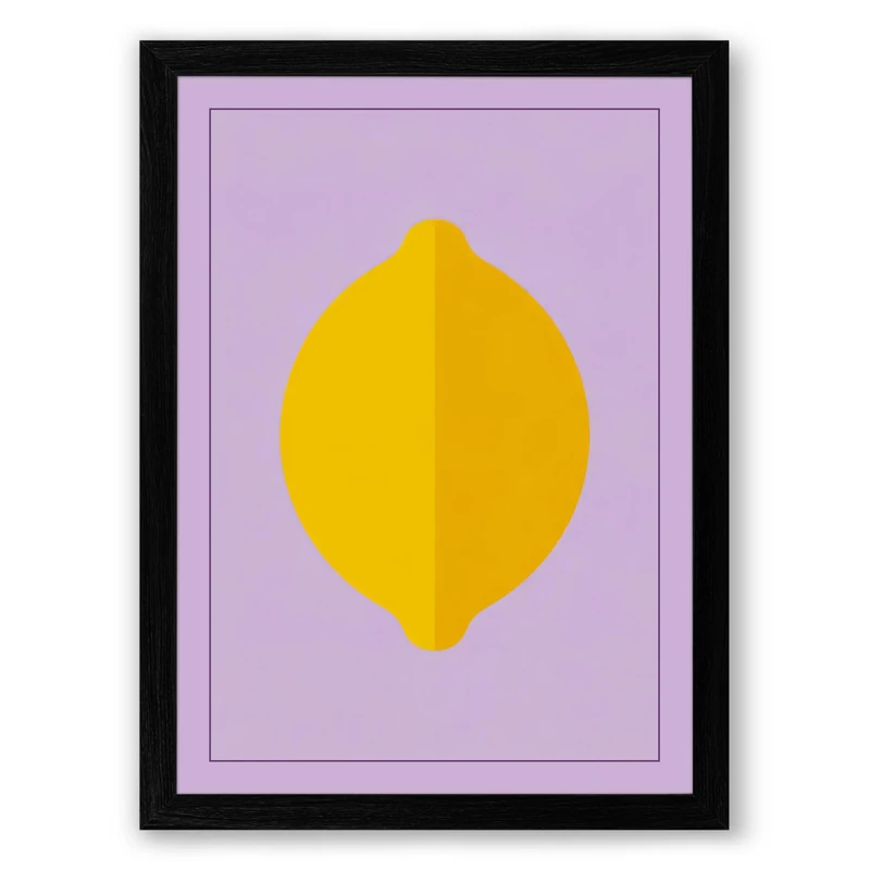 Lemon on Lavender Minimalist Framed Wall Art Print A1 (84.1×59.4cm) Black, Wall Decor for Living Room, Bedroom, Office & Home, Ready to Hang, Art Gift