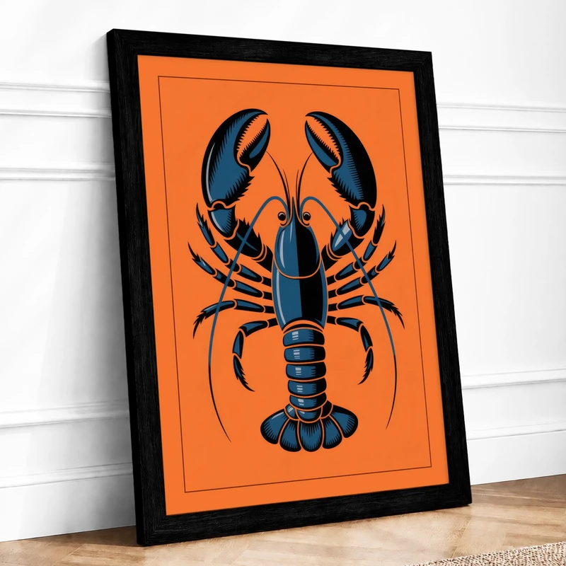 Geometric Lobster Graphic Design Framed Wall Art Print A1 (84.1×59.4cm) Black, Wall Decor for Living Room, Bedroom, Office & Home, Ready to Hang, Art Gift - Image 1