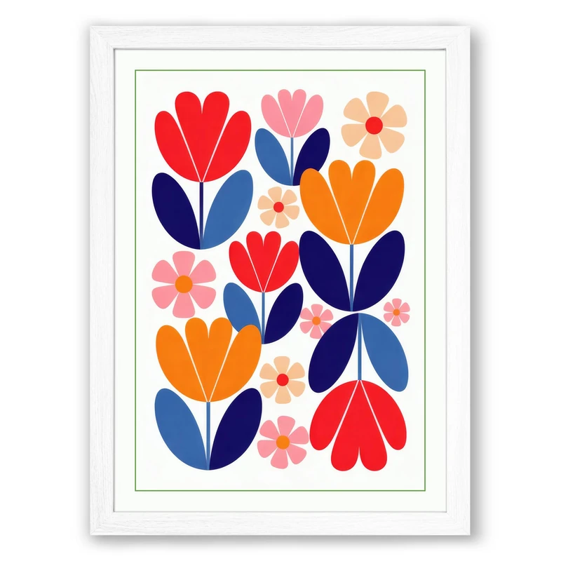 Geometric Floral Dance Botanical Framed Wall Art Print A1 (84.1×59.4cm) White, Wall Decor for Living Room, Bedroom, Office & Home, Ready to Hang, Art Gift