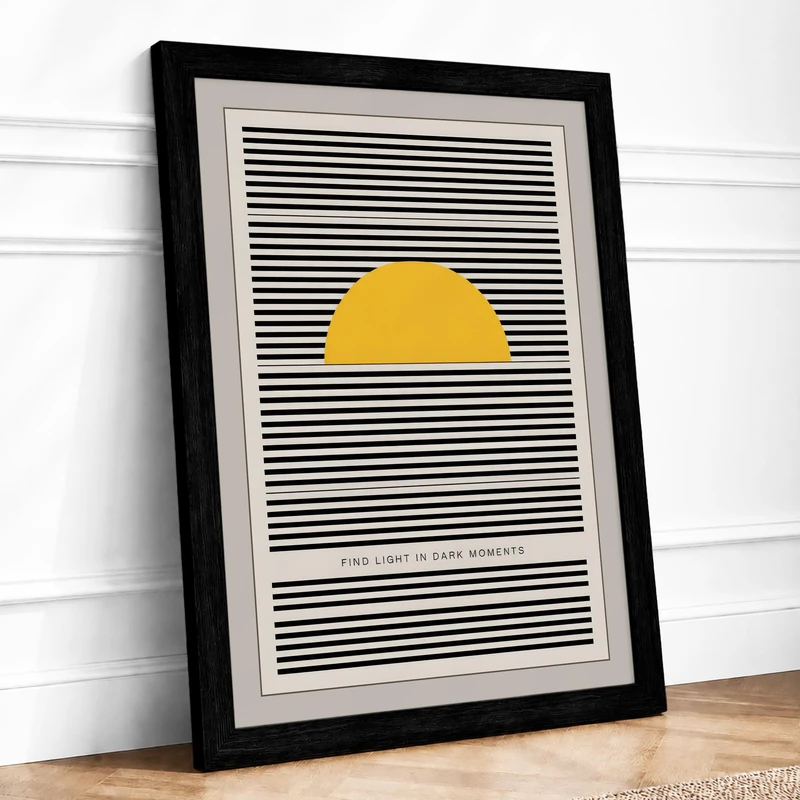 Rising Sun Study Minimalist Framed Wall Art Print A1 (84.1×59.4cm) Black, Wall Decor for Living Room, Bedroom, Office & Home, Ready to Hang, Art Gift