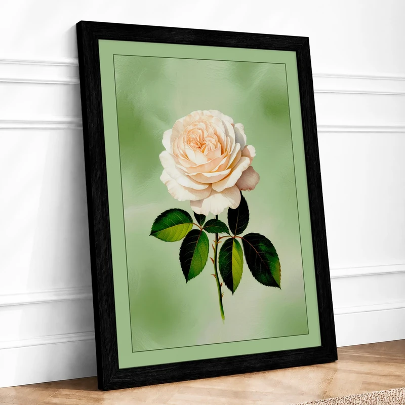 Peach Rose Bloom Botanical Framed Wall Art Print A1 (84.1×59.4cm) Black, Wall Decor for Living Room, Bedroom, Office & Home, Ready to Hang, Art Gift - Image 1