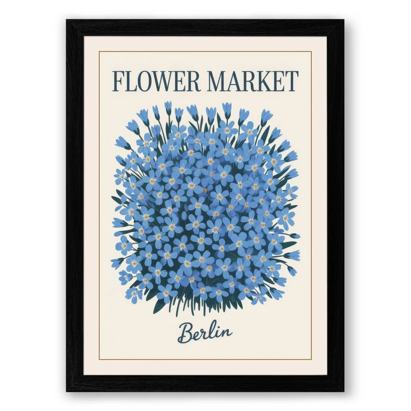 Berlin Flower Market Botanical Framed Wall Art Print A1 (84.1×59.4cm) Black, Wall Decor for Living Room, Bedroom, Office & Home, Ready to Hang, Art Gift
