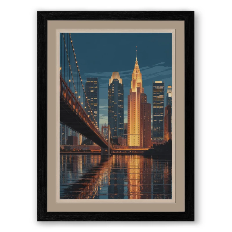 Chrysler Building at Dusk Vintage Framed Wall Art Print A1 (84.1×59.4cm) Black, Wall Decor for Living Room, Bedroom, Office & Home, Ready to Hang, Art Gift