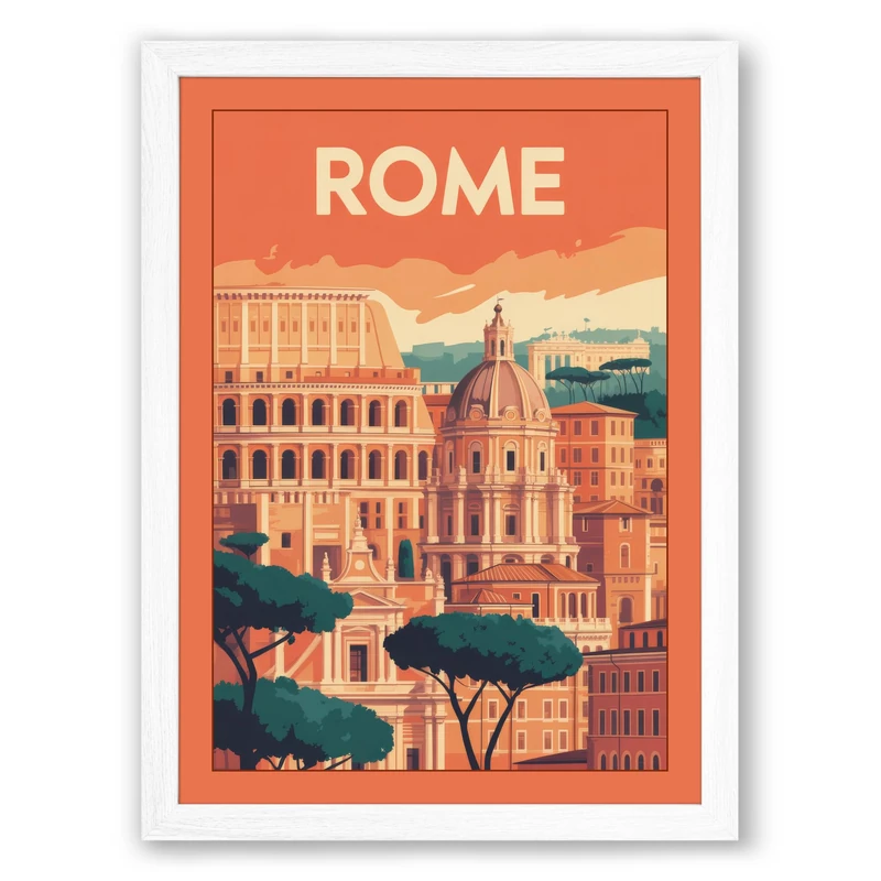 Postcard from Rome Vintage Framed Wall Art Print A1 (84.1×59.4cm) White, Wall Decor for Living Room, Bedroom, Office & Home, Ready to Hang, Art Gift - Image 1