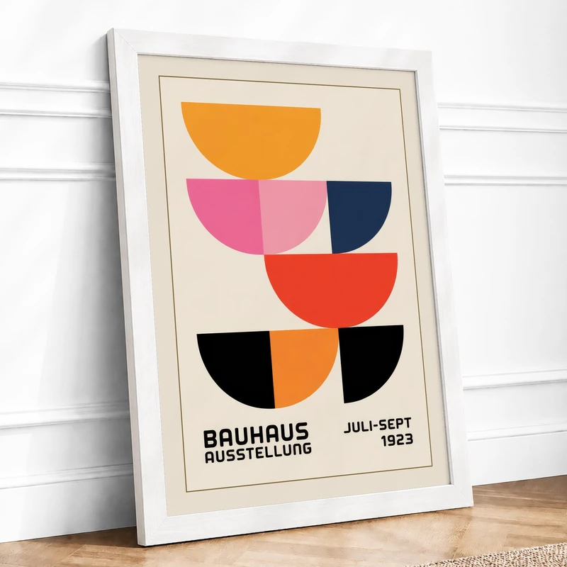 Bauhaus Stack Geometric Framed Wall Art Print A1 White