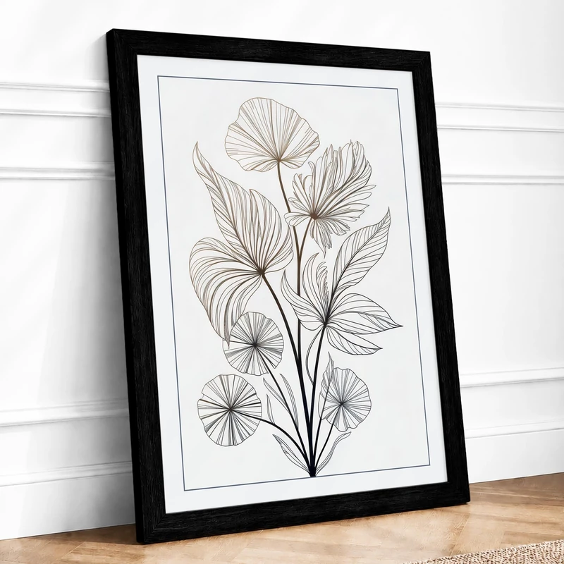 Delicate Flowering Stem Botanical Framed Wall Art Print A1 (84.1×59.4cm) Black, Wall Decor for Living Room, Bedroom, Office & Home, Ready to Hang, Art Gift
