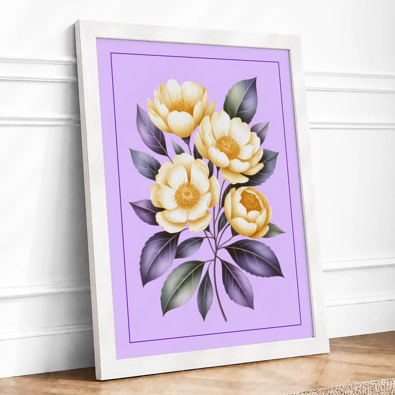 Cluster of Peonies Botanical Framed Wall Art Print A1 (84.1×59.4cm) White, Wall Decor for Living Room, Bedroom, Office & Home, Ready to Hang, Art Gift