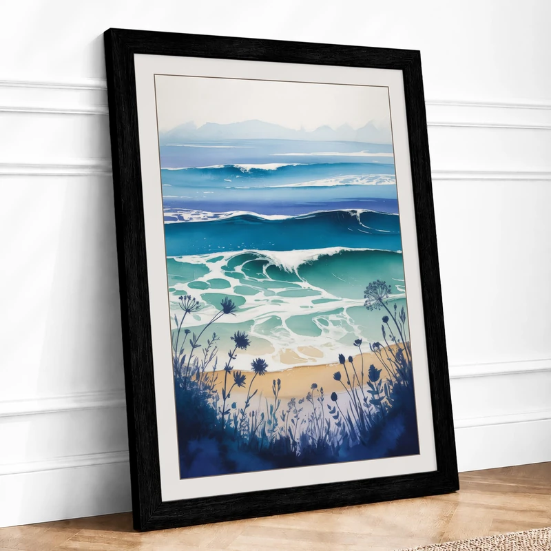 Layers Coastal Framed Wall Art Print A1 (84.1×59.4cm) Black, Wall Decor for Living Room, Bedroom, Office & Home, Ready to Hang, Art Gift