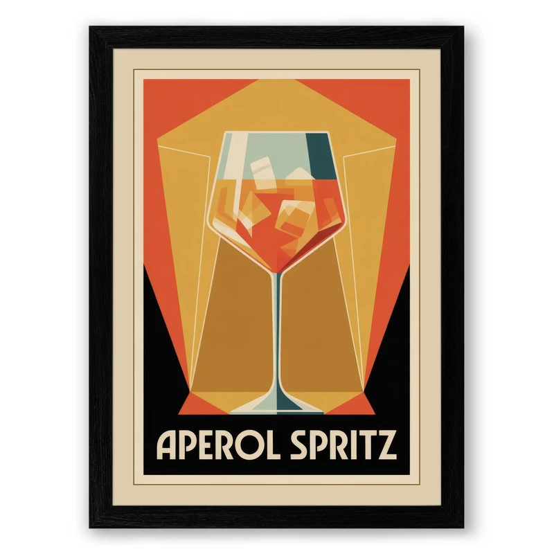 Aperol Spritz Art Deco Framed Wall Art Print A1 (84.1×59.4cm) Black, Wall Decor for Living Room, Bedroom, Office & Home, Ready to Hang, Art Gift