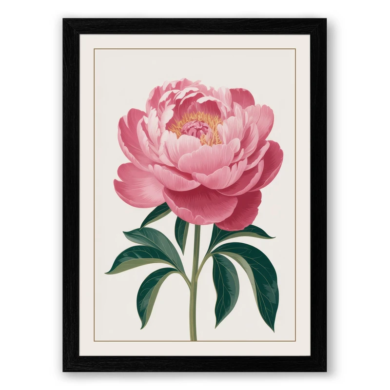 Peony Study Botanical Framed Wall Art Print A1 (84.1×59.4cm) Black, Wall Decor for Living Room, Bedroom, Office & Home, Ready to Hang, Art Gift