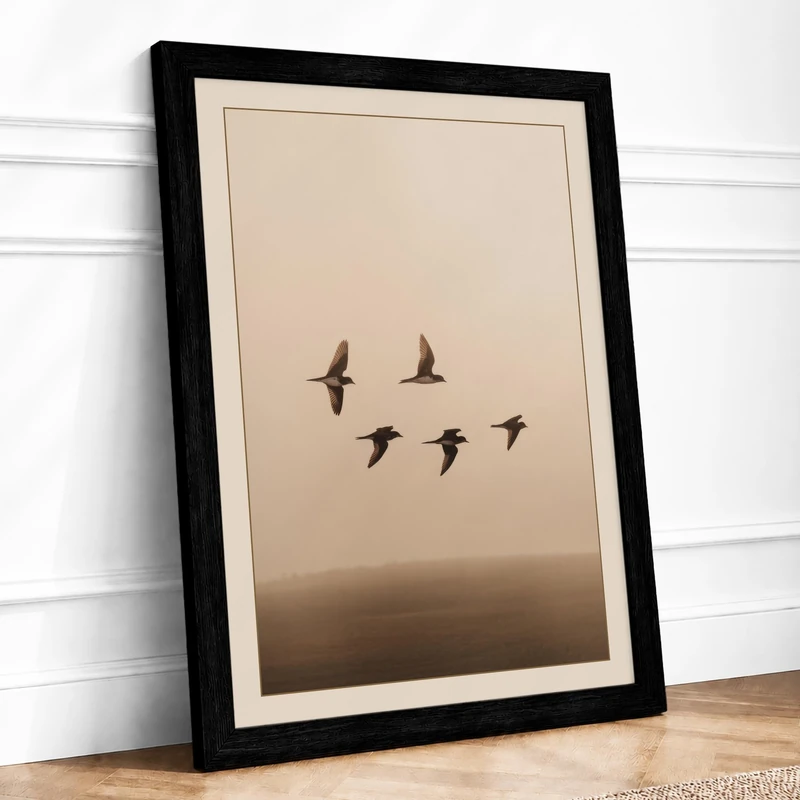 Birds in Flight Minimalist Framed Wall Art Print A1 (84.1×59.4cm) Black, Wall Decor for Living Room, Bedroom, Office & Home, Ready to Hang, Art Gift