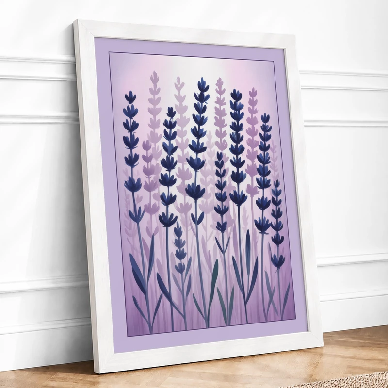 Lavender Field Botanical Framed Wall Art Print A1 (84.1×59.4cm) White, Wall Decor for Living Room, Bedroom, Office & Home, Ready to Hang, Art Gift