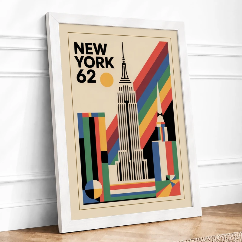 Postcard from Vintage New York Retro Framed Wall Art Print A1 (84.1×59.4cm) White, Wall Decor for Living Room, Bedroom, Office & Home, Ready to Hang, Art Gift - Image 1