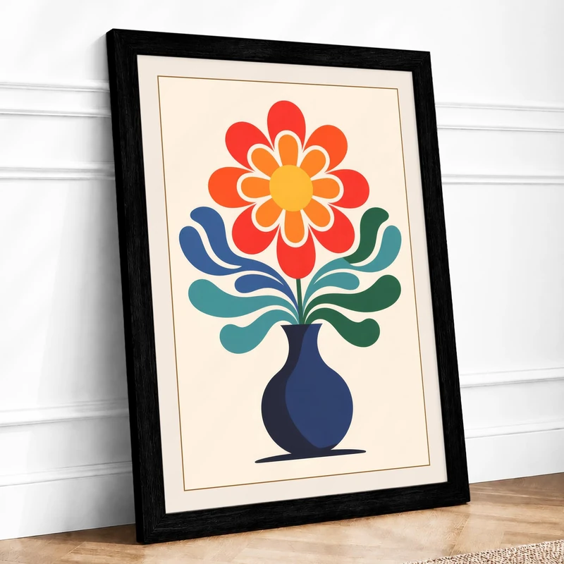 Geometric Bloom in Vase Botanical Framed Wall Art Print A1 (84.1×59.4cm) Black, Wall Decor for Living Room, Bedroom, Office & Home, Ready to Hang, Art Gift