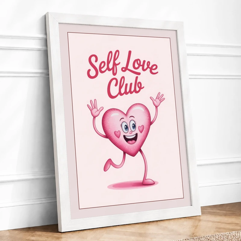 Self Love Club Vintage Framed Wall Art Print A1 (84.1×59.4cm) White, Wall Decor for Living Room, Bedroom, Office & Home, Ready to Hang, Art Gift