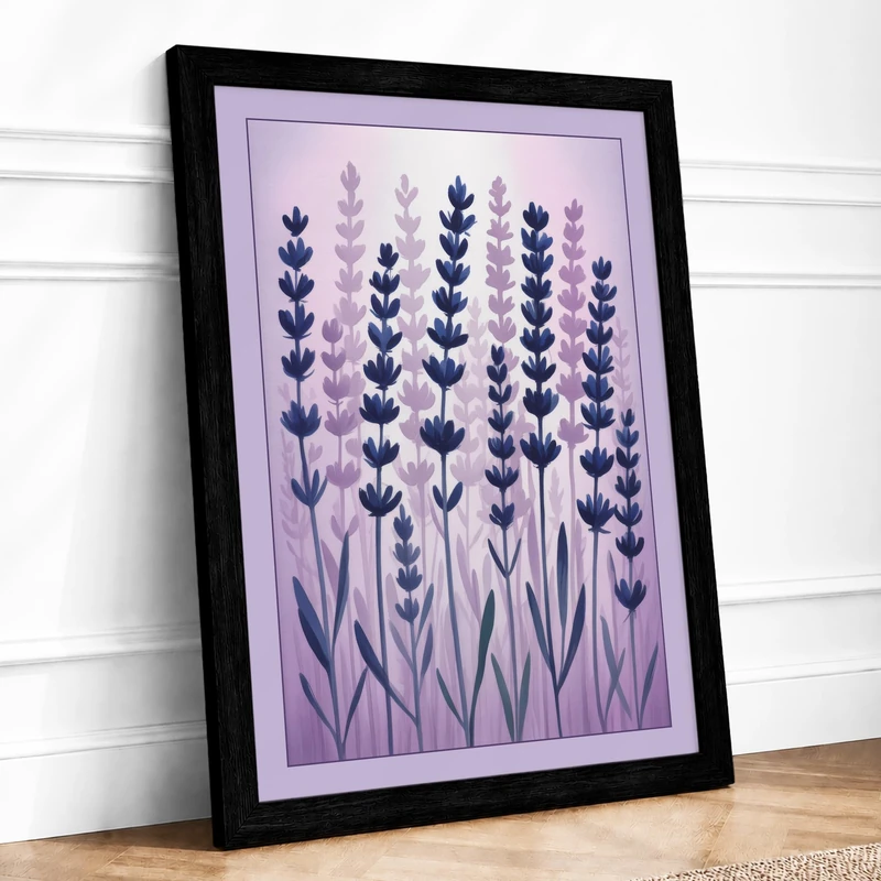 Lavender Field Botanical Framed Wall Art Print A1 (84.1×59.4cm) Black, Wall Decor for Living Room, Bedroom, Office & Home, Ready to Hang, Art Gift