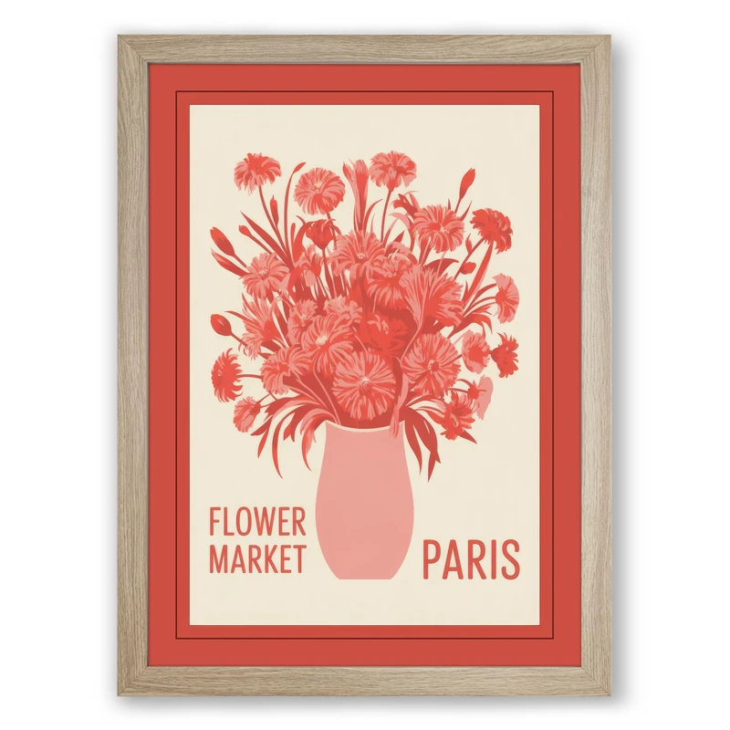 Postcard from Paris Vintage Framed Wall Art Print A1 (84.1×59.4cm) Oak, Wall Decor for Living Room, Bedroom, Office & Home, Ready to Hang, Art Gift