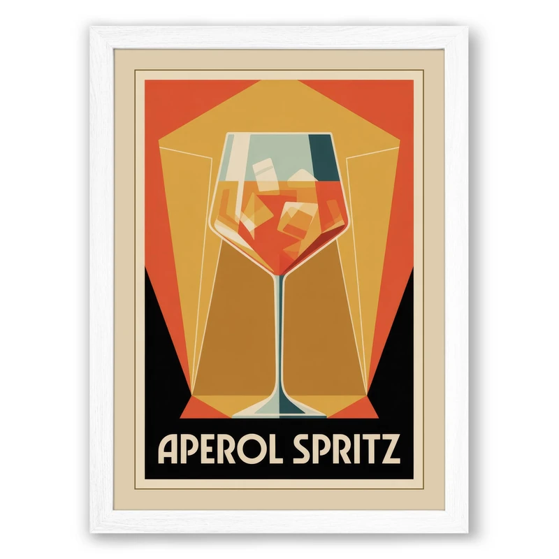 Aperol Spritz Art Deco Framed Wall Art Print A1 (84.1×59.4cm) White, Wall Decor for Living Room, Bedroom, Office & Home, Ready to Hang, Art Gift
