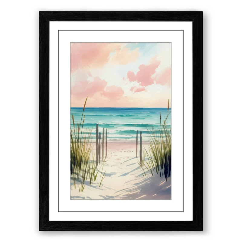 Path to the Sea Coastal Framed Wall Art Print A1 (84.1×59.4cm) Black, Wall Decor for Living Room, Bedroom, Office & Home, Ready to Hang, Art Gift