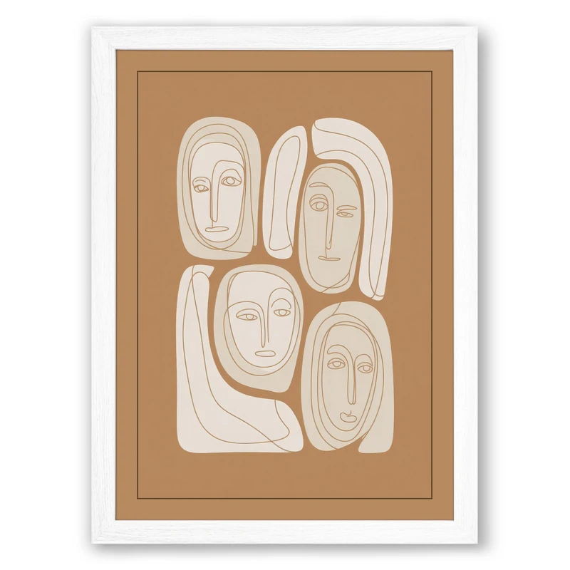 Four Abstract Faces Modern Framed Wall Art Print A1 (84.1×59.4cm) White, Wall Decor for Living Room, Bedroom, Office & Home, Ready to Hang, Art Gift