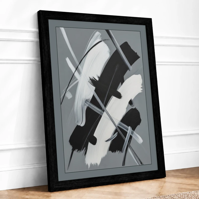 Gestural Lines Abstract Framed Wall Art Print A1 (84.1×59.4cm) Black, Wall Decor for Living Room, Bedroom, Office & Home, Ready to Hang, Art Gift
