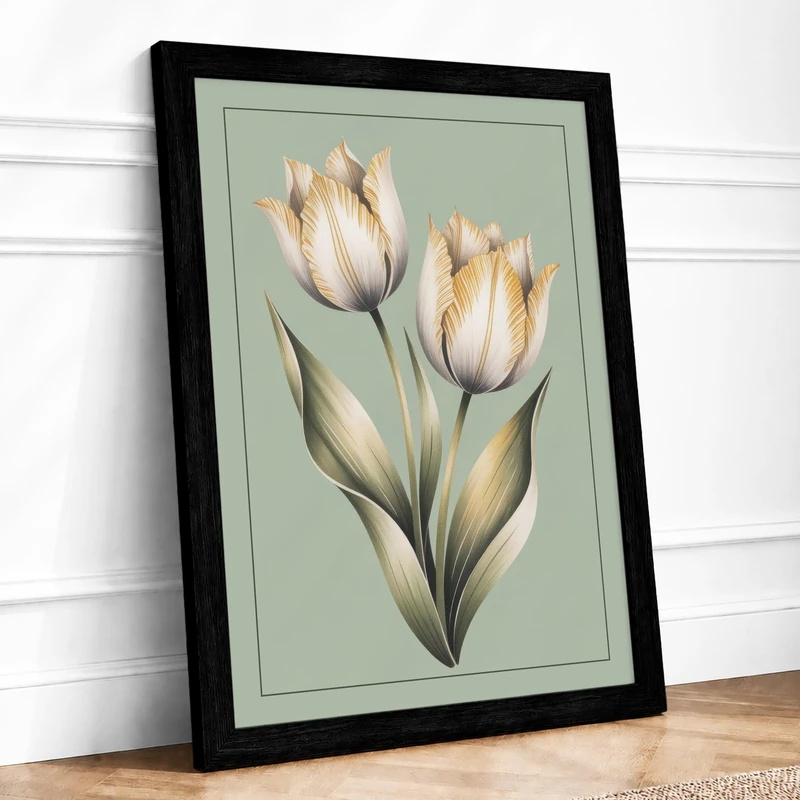 Ruffled Tulips Botanical Framed Wall Art Print A1 (84.1×59.4cm) Black, Wall Decor for Living Room, Bedroom, Office & Home, Ready to Hang, Art Gift - Image 1