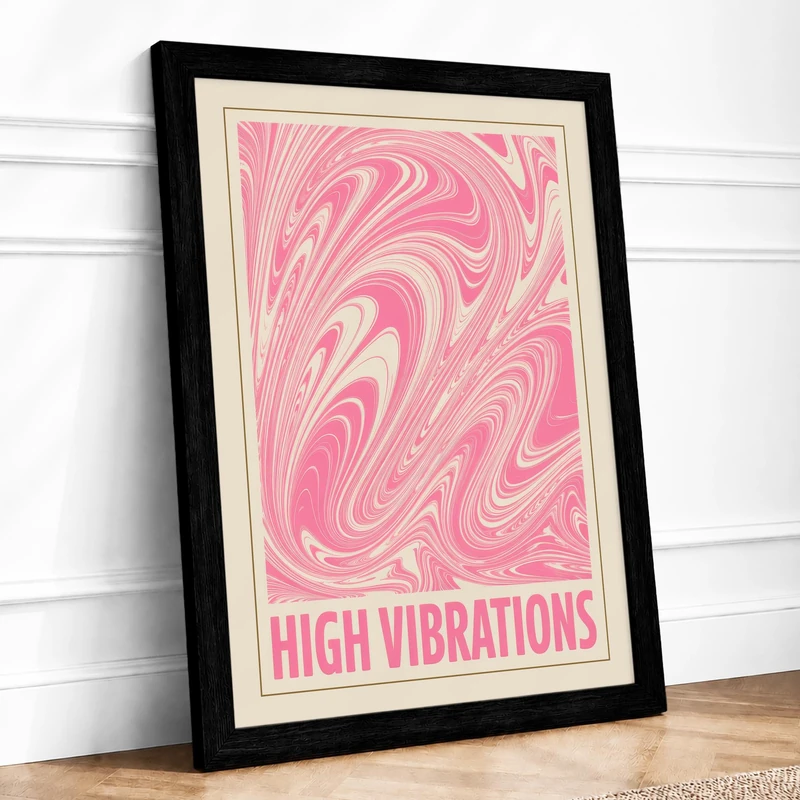 High Vibrations Retro Framed Wall Art Print A1 (84.1×59.4cm) Black, Wall Decor for Living Room, Bedroom, Office & Home, Ready to Hang, Art Gift - Image 1