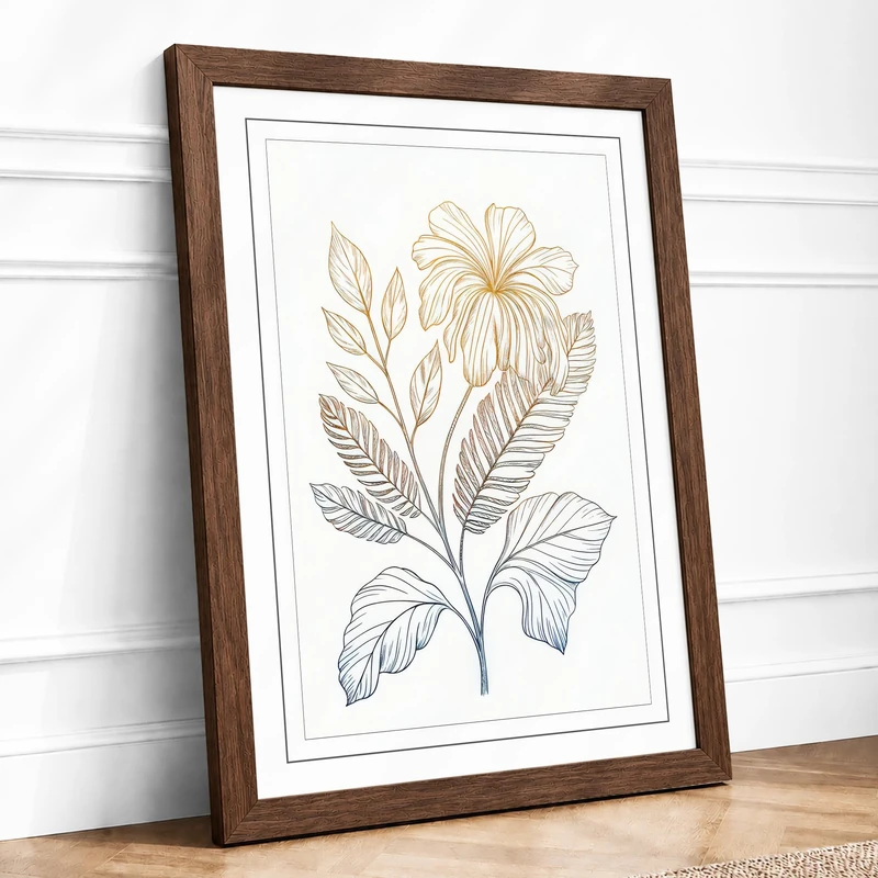 Daisy Study in Line Botanical Framed Wall Art Print A1 (84.1×59.4cm) Walnut, Wall Decor for Living Room, Bedroom, Office & Home, Ready to Hang, Art Gift - Image 1