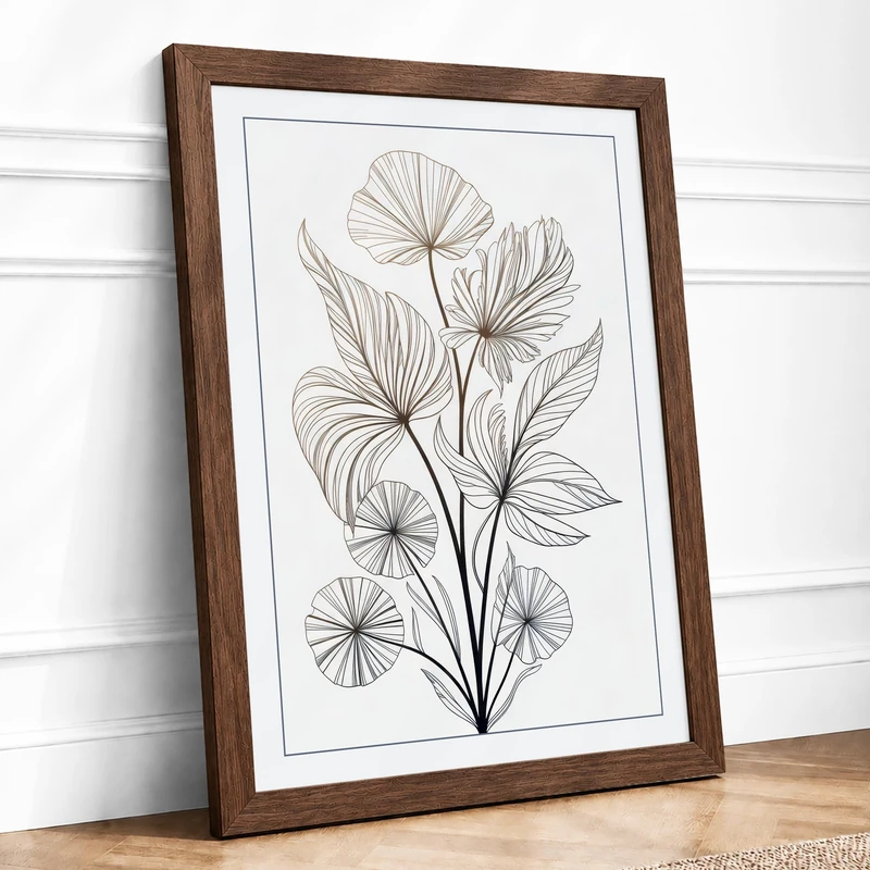 Delicate Flowering Stem Botanical Framed Wall Art Print A1 (84.1×59.4cm) Walnut, Wall Decor for Living Room, Bedroom, Office & Home, Ready to Hang, Art Gift