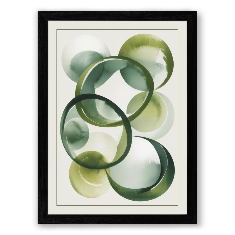 Organic Circles Botanical Framed Wall Art Print A1 (84.1×59.4cm) Black, Wall Decor for Living Room, Bedroom, Office & Home, Ready to Hang, Art Gift