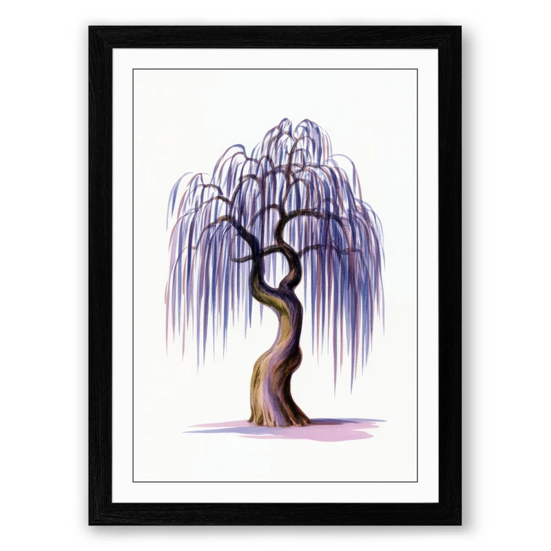 Weeping Willow at Dusk Botanical Framed Wall Art Print A1 (84.1×59.4cm) Black, Wall Decor for Living Room, Bedroom, Office & Home, Ready to Hang, Art Gift