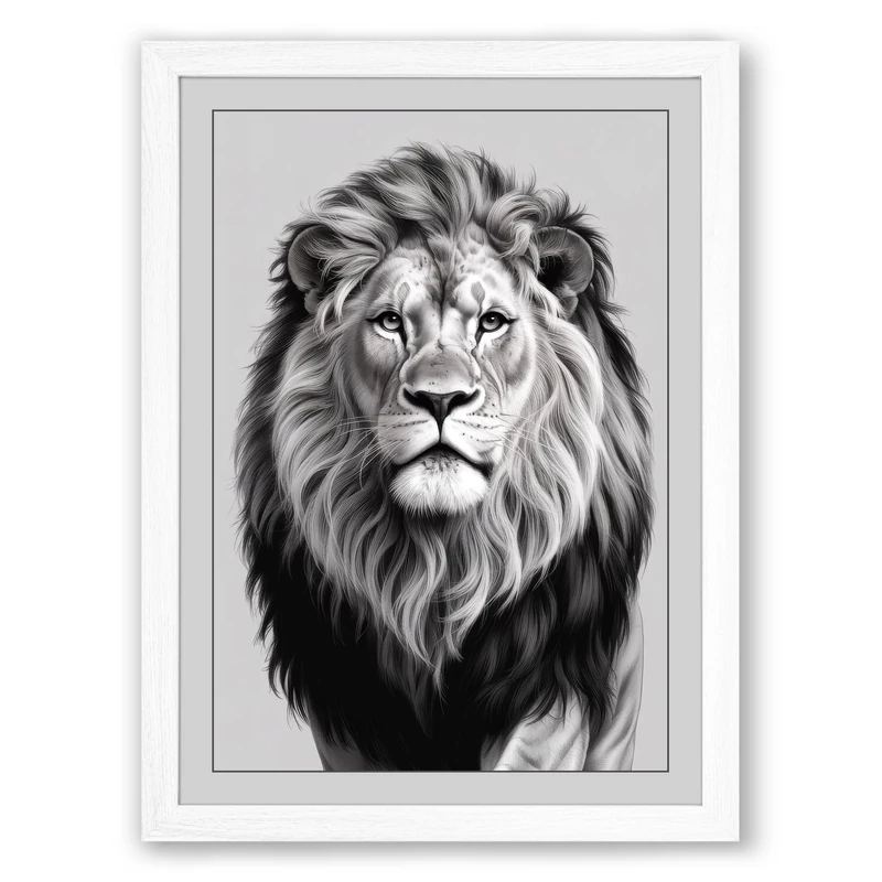Sovereign Lion Minimalist Framed Wall Art Print A1 (84.1×59.4cm) White, Wall Decor for Living Room, Bedroom, Office & Home, Ready to Hang, Art Gift