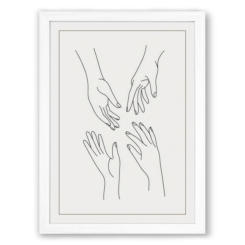 Hands in Motion Minimalist Framed Wall Art Print A1 (84.1×59.4cm) White, Wall Decor for Living Room, Bedroom, Office & Home, Ready to Hang, Art Gift