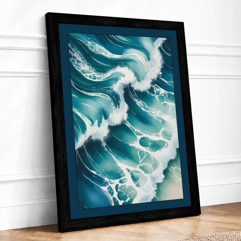 Waves Rolling Ashore Coastal Framed Wall Art Print A1 (84.1×59.4cm) Black, Wall Decor for Living Room, Bedroom, Office & Home, Ready to Hang, Art Gift
