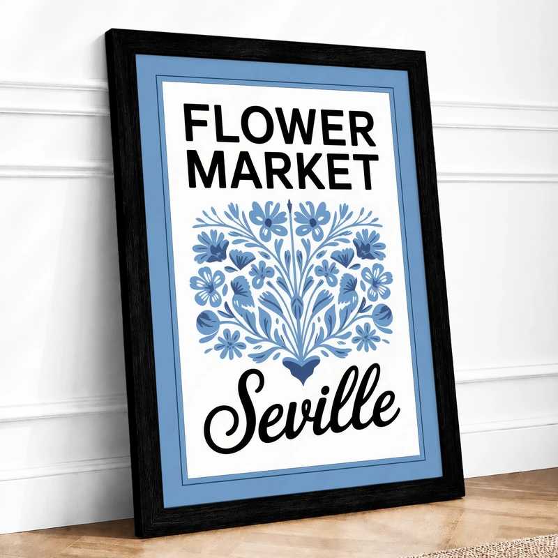 Flower Market Seville Vintage Framed Wall Art Print A1 (84.1×59.4cm) Black, Wall Decor for Living Room, Bedroom, Office & Home, Ready to Hang, Art Gift - Image 1