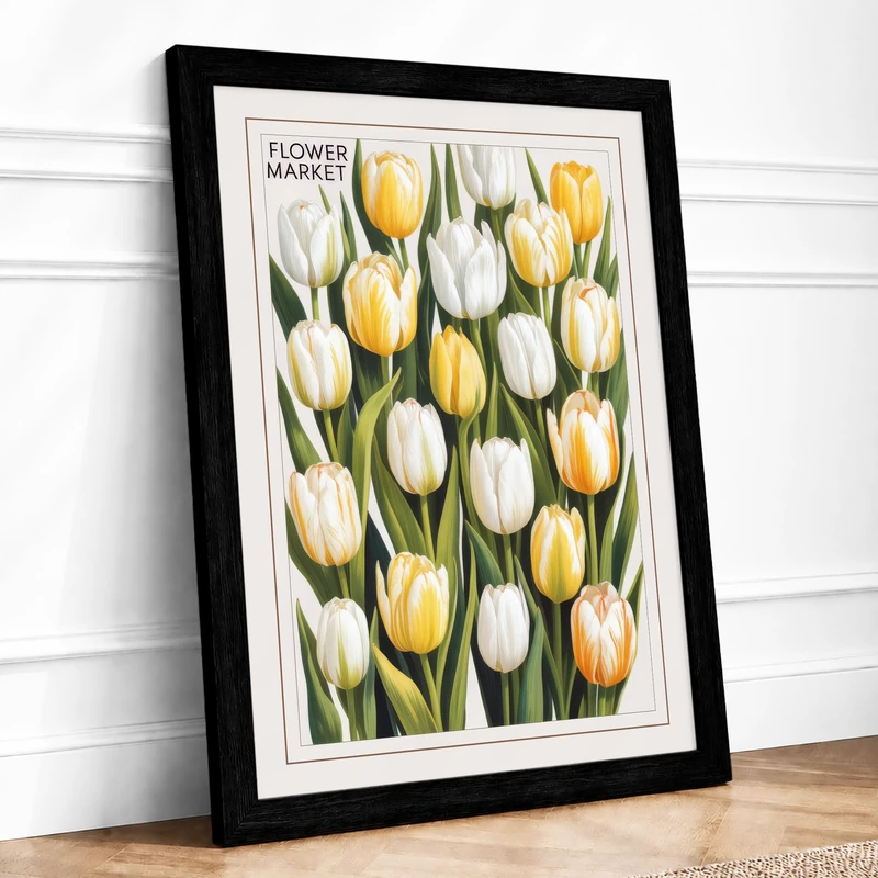Tulip Varieties Botanical Framed Wall Art Print A1 (84.1×59.4cm) Black, Wall Decor for Living Room, Bedroom, Office & Home, Ready to Hang, Art Gift