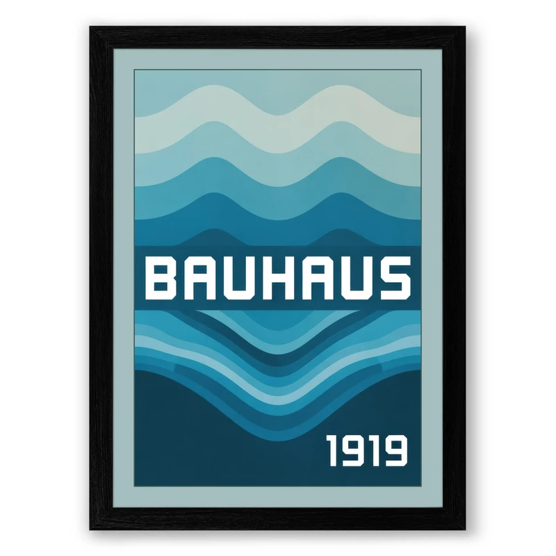 Bauhaus Waves Geometric Framed Wall Art Print A1 (84.1×59.4cm) Black, Wall Decor for Living Room, Bedroom, Office & Home, Ready to Hang, Art Gift