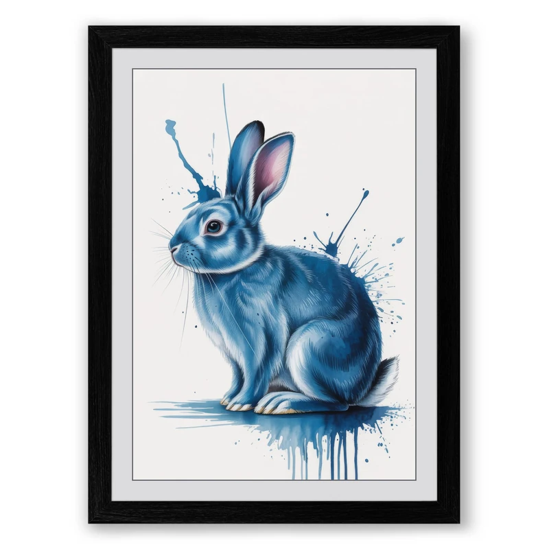 Dreaming Rabbit Boho Framed Wall Art Print A1 (84.1×59.4cm) Black, Wall Decor for Living Room, Bedroom, Office & Home, Ready to Hang, Art Gift