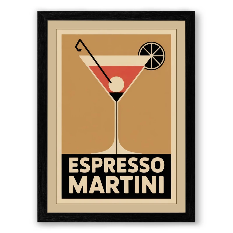 Espresso Martini Art Deco Framed Wall Art Print A1 (84.1×59.4cm) Black, Wall Decor for Living Room, Bedroom, Office & Home, Ready to Hang, Art Gift