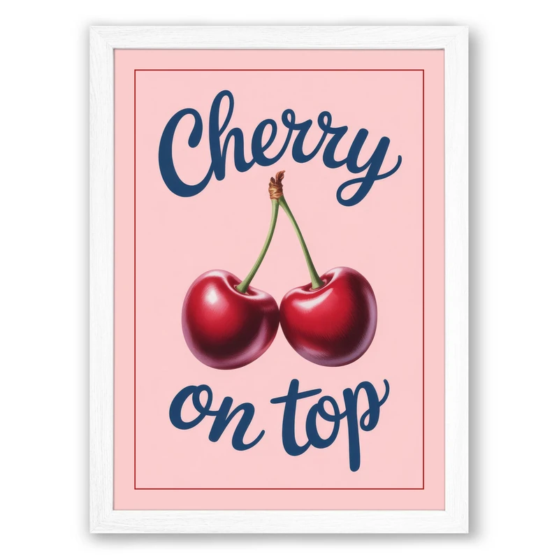 Cherry On Top Modern Framed Wall Art Print A1 (84.1×59.4cm) White, Wall Decor for Living Room, Bedroom, Office & Home, Ready to Hang, Art Gift