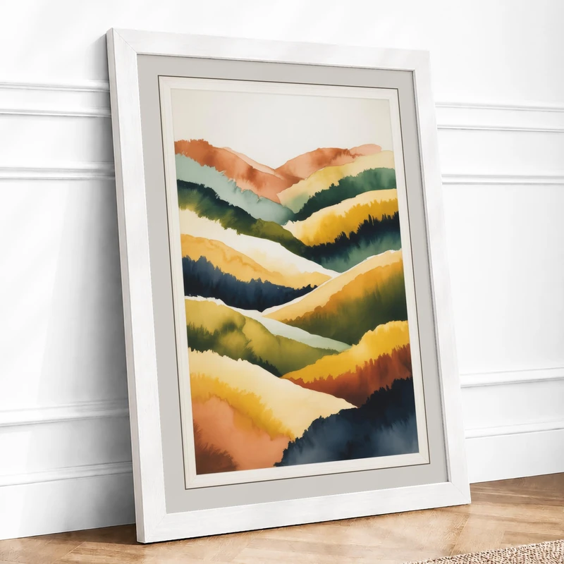 Layered Earth Tones Abstract Framed Wall Art Print A1 White