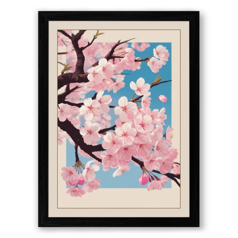 Cherry Blossom Branch Botanical Framed Wall Art Print A1 (84.1×59.4cm) Black, Wall Decor for Living Room, Bedroom, Office & Home, Ready to Hang, Art Gift - Image 1