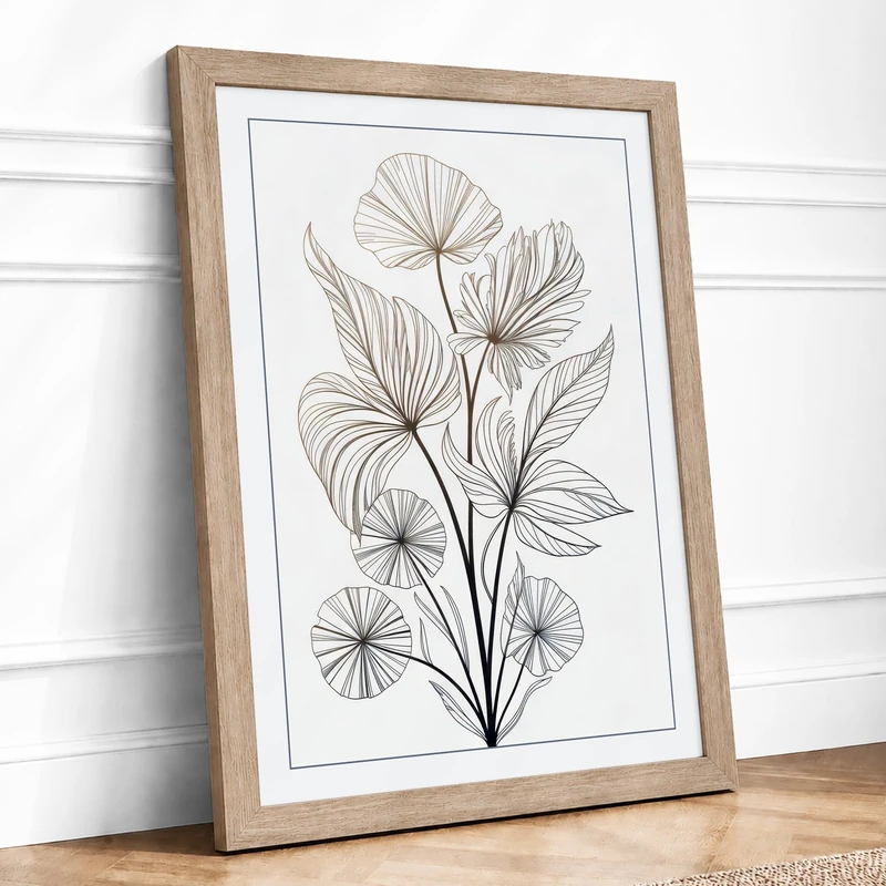 Delicate Flowering Stem Botanical Framed Wall Art Print A1 (84.1×59.4cm) Oak, Wall Decor for Living Room, Bedroom, Office & Home, Ready to Hang, Art Gift