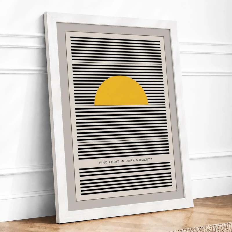 Rising Sun Study Minimalist Framed Wall Art Print A1 (84.1×59.4cm) White, Wall Decor for Living Room, Bedroom, Office & Home, Ready to Hang, Art Gift
