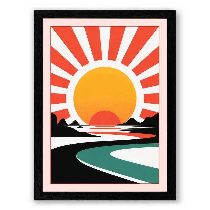 Rising Sun Modern Framed Wall Art Print A1 (84.1×59.4cm) Black, Wall Decor for Living Room, Bedroom, Office & Home, Ready to Hang, Art Gift