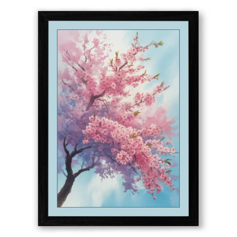 Moonlit Cherry Blossom Botanical Framed Wall Art Print A1 (84.1×59.4cm) Black, Wall Decor for Living Room, Bedroom, Office & Home, Ready to Hang, Art Gift
