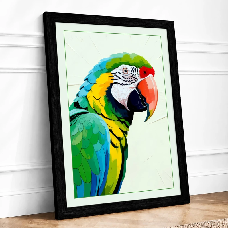 Macaw in Profile Tropical Framed Wall Art Print A1 (84.1×59.4cm) Black, Wall Decor for Living Room, Bedroom, Office & Home, Ready to Hang, Art Gift - Image 1