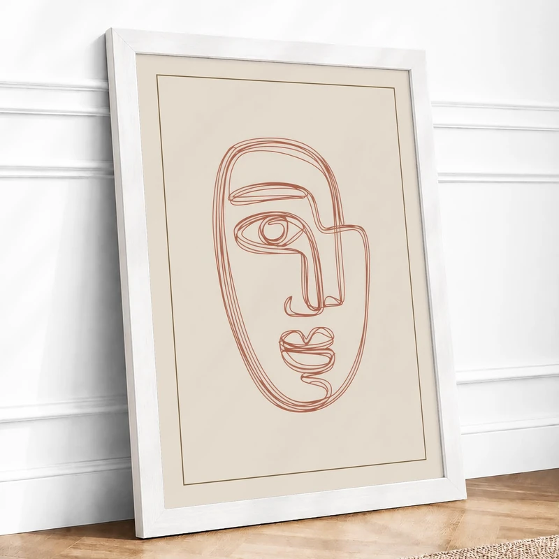 Line Drawn Face Minimalist Framed Wall Art Print A1 (84.1×59.4cm) White, Wall Decor for Living Room, Bedroom, Office & Home, Ready to Hang, Art Gift