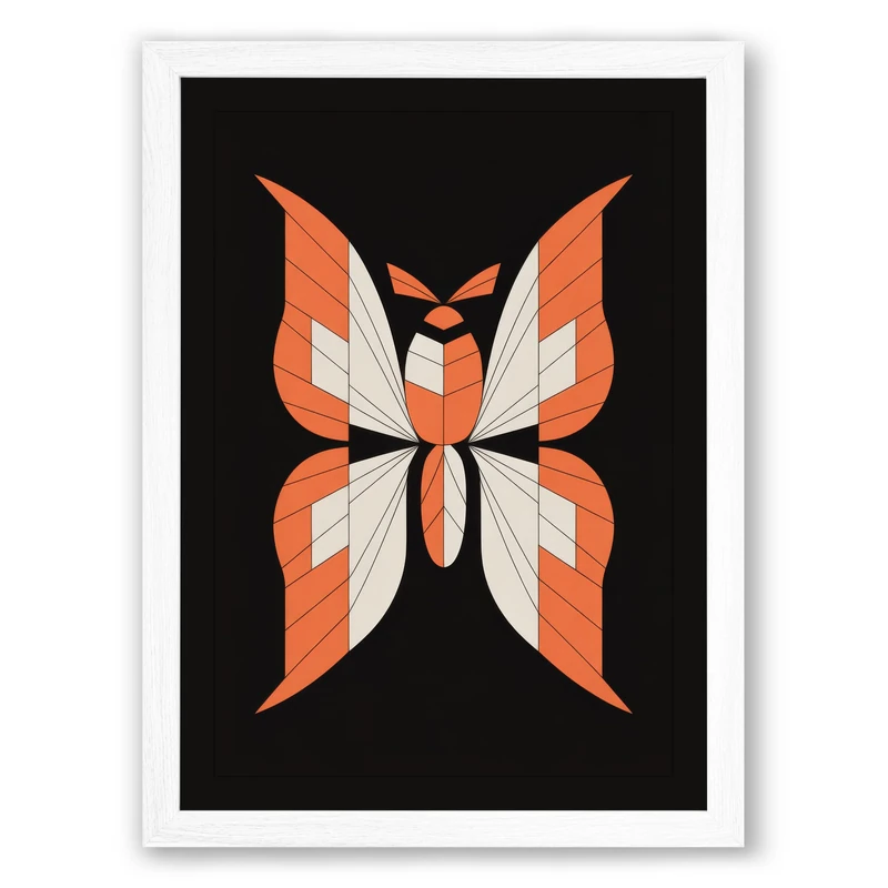 Butterfly Geometric Framed Wall Art Print A1 (84.1×59.4cm) White, Wall Decor for Living Room, Bedroom, Office & Home, Ready to Hang, Art Gift