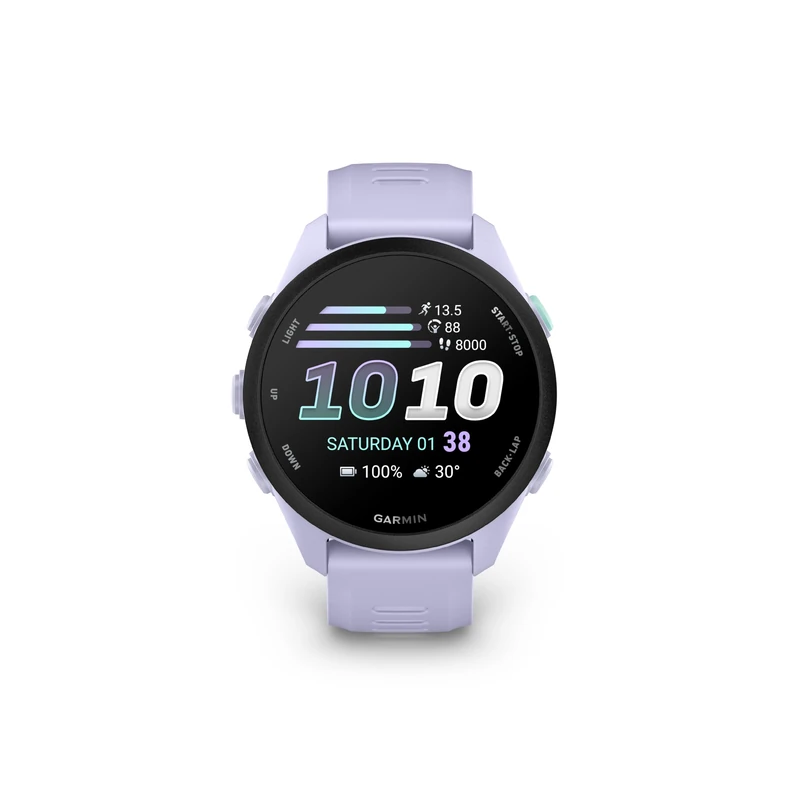 Garmin Forerunner 70, 43mm GPS running smartwatch, lightweight, AMOLED, easy to use, safety & tracking features, up to 13 days battery life, Cool Lavender